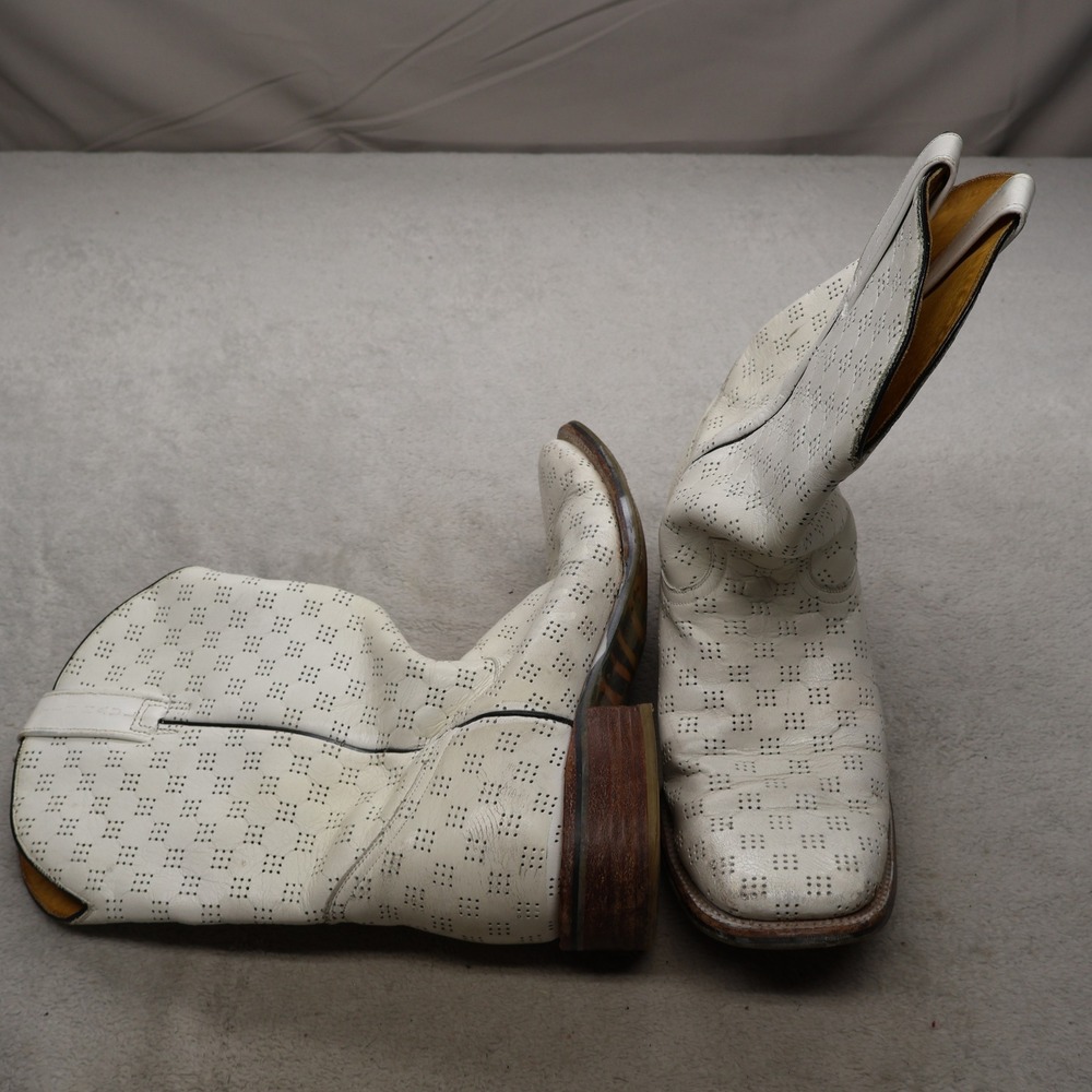 Tin Haul Mens 12 Western Boots White Perforated Leather Pull Tiger On 14 20 007